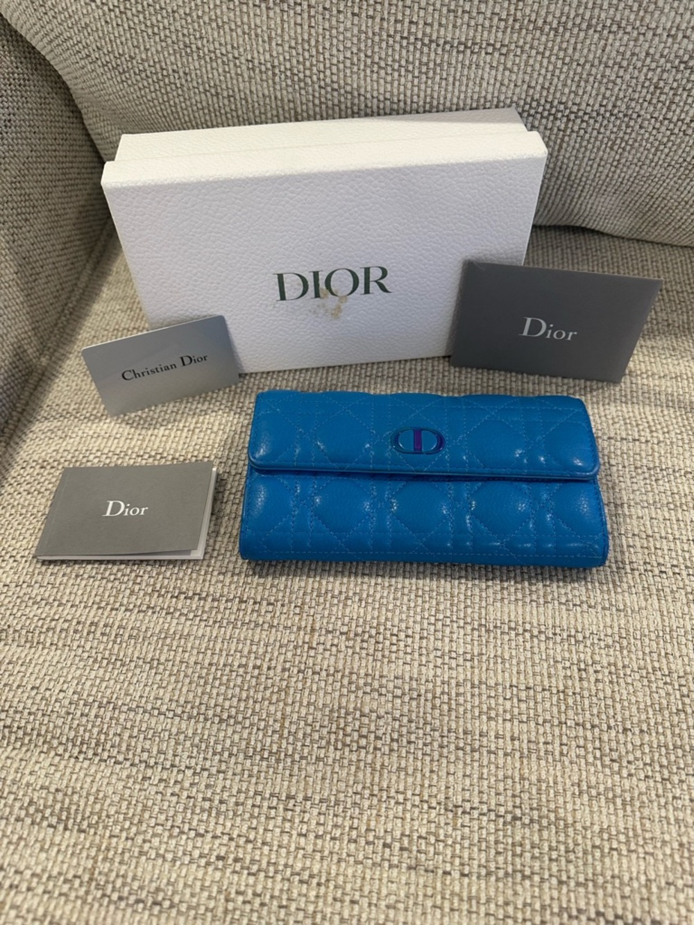 Dior Caro Long Wallet in Blue Calfskin